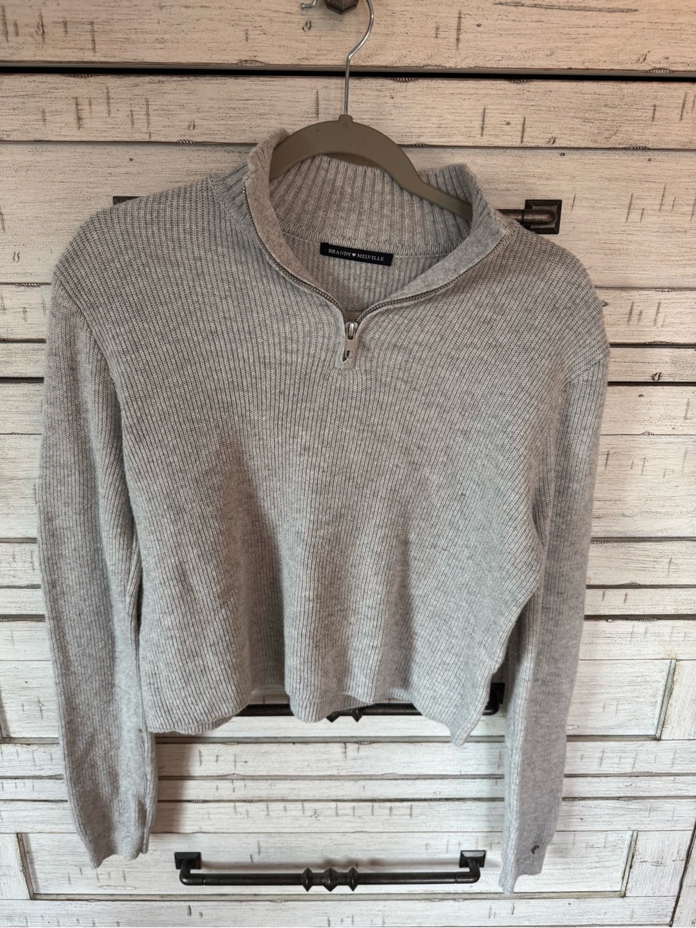 Brandy Melville Light Gray Ribbed Half-Zip Turtleneck Sweater